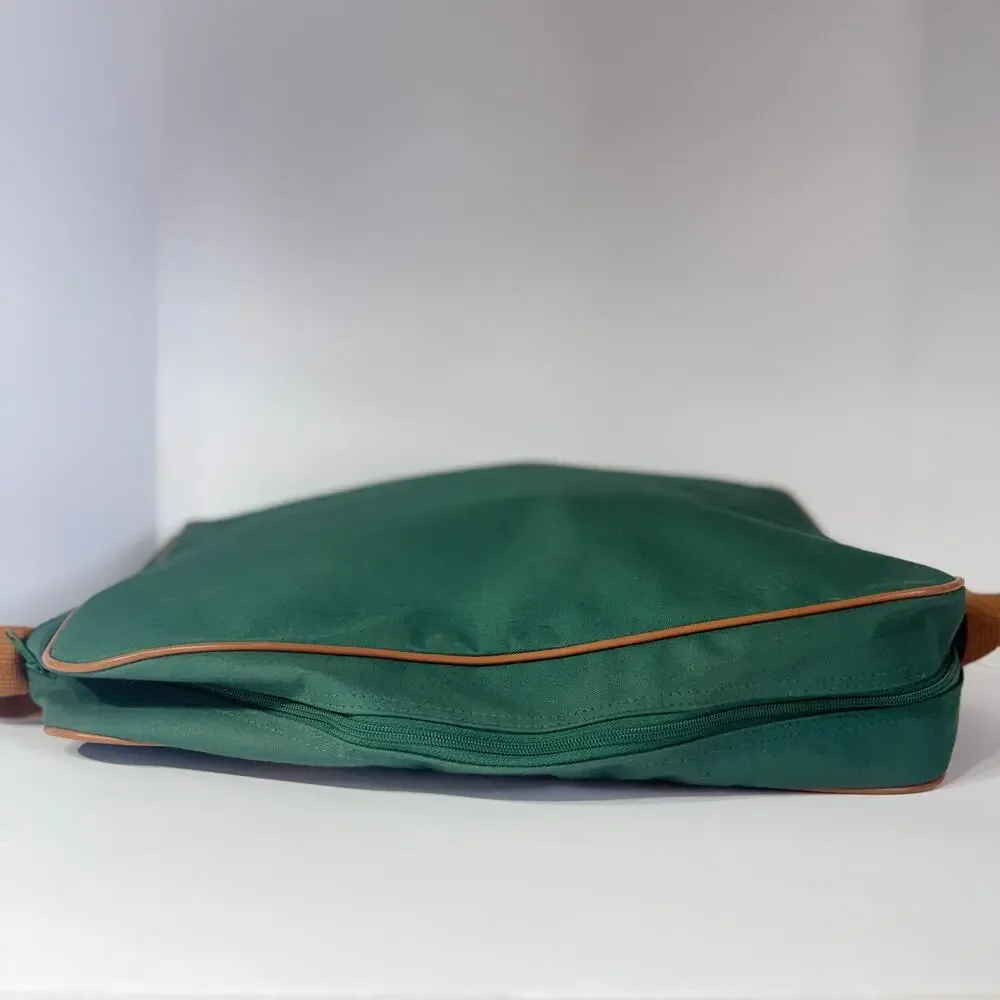 Vintage 90s Polo Ralph‎ Lauren Green Canvas Leather Messenger Travel Bag